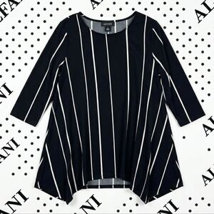 PLUS  - Alfani Black and White Striped Tunic With Sharkbite Hem